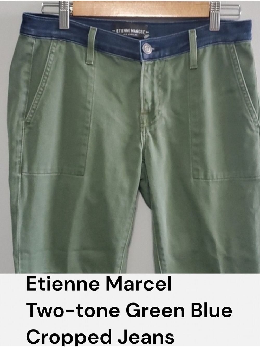 Etienne Marcel Two-tone Green Blue Cropped Jeans Womens Size 27 Euc Designer Art